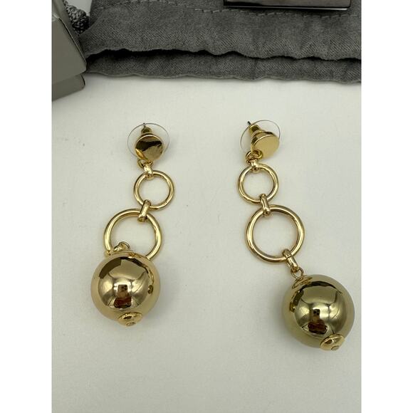 Vtg RJ Graziano HSN Gold Plated Long 3 Hoops & Balls Dangles Earrings Jewelry - Picture 2 of 4